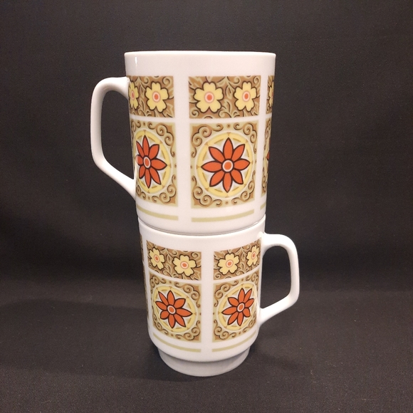 Vintage Boho Floral Ceramic Coffee Tea Mug Set ~ China - Picture 9 of 11